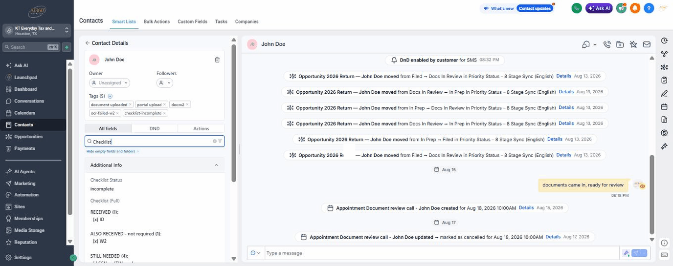 Contact record, rail closed, the document icon is Documents