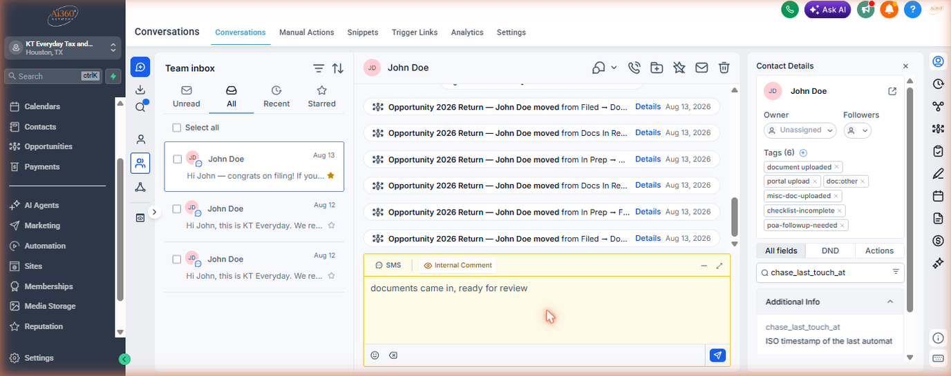 Internal comment typed before sending